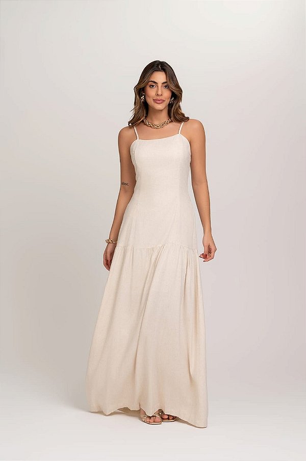 Vestido Pietra de linho com tronco alongado