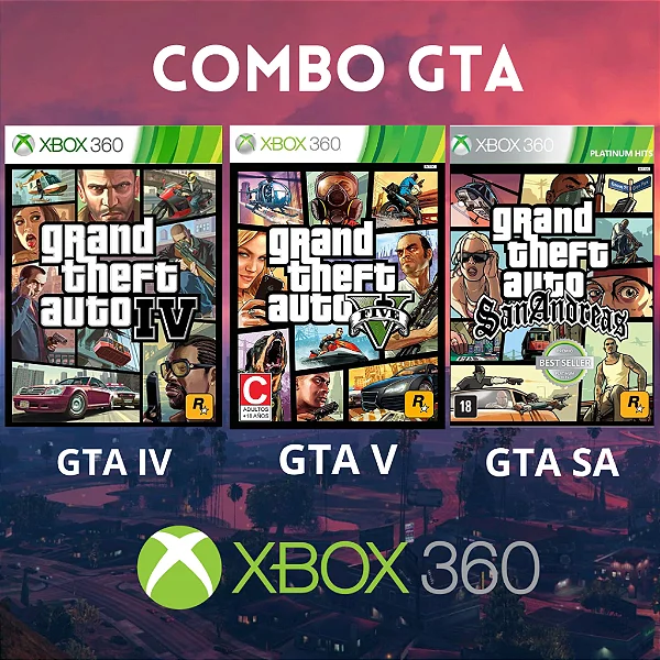 Combo GTA 3 em 1 Xbox 360 Midia Digital