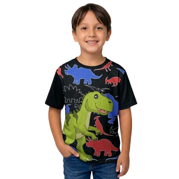 Camiseta Infantil Menino Estampa Dinossauro T-Rex Verde
