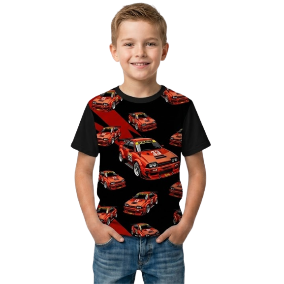 Camiseta Infantil Menino Estampa Total Carros de Corrida