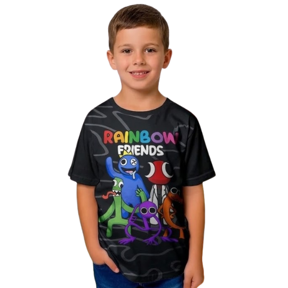 Camiseta Infantil Menino Estampa Rainbow Friends Personagens