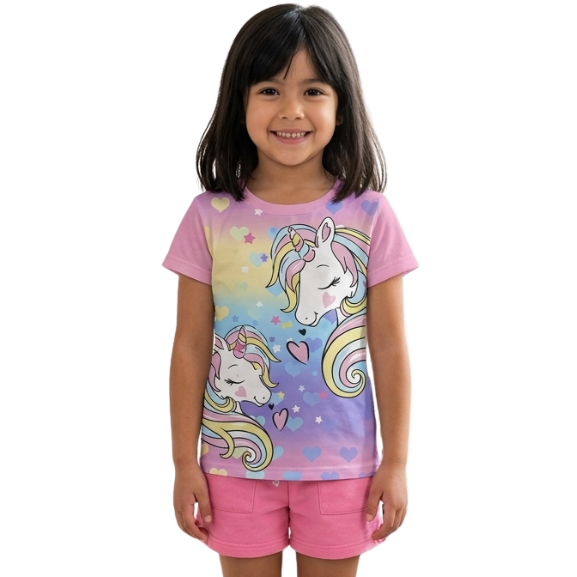 Camiseta Infantil Menina Estampa Duo Unicórnio
