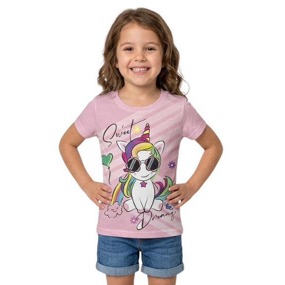 Camiseta Infantil Menina Unicórnio de Óculos Sol Sweet Dreams