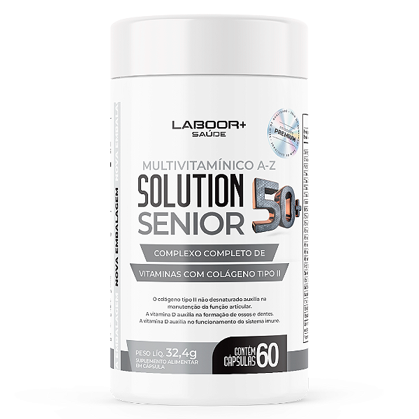 Solution Multivitamínico Sênior 50+ Complexo de Vitaminas c/ Colágeno Tipo 2 60 Cápsulas