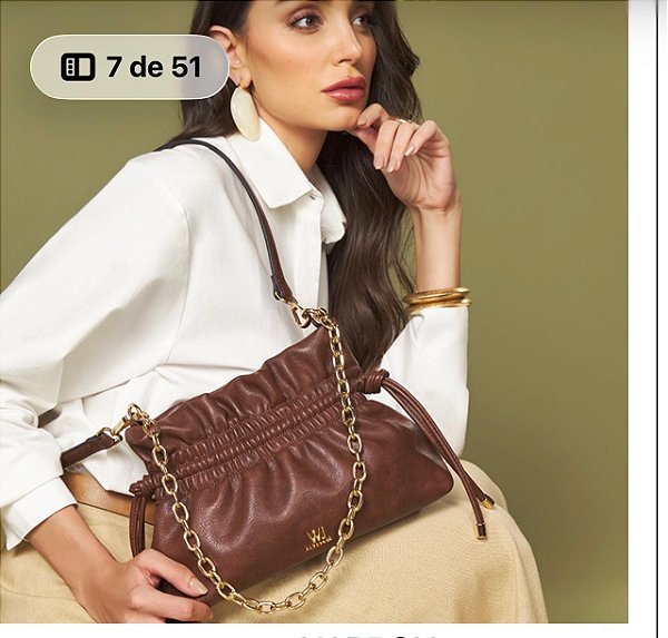 Bolsa Feminina Corrente Dourada Marrom