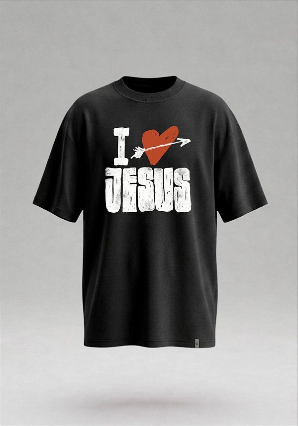 Camiseta Oversized Boxy I Love Jesus - Preto