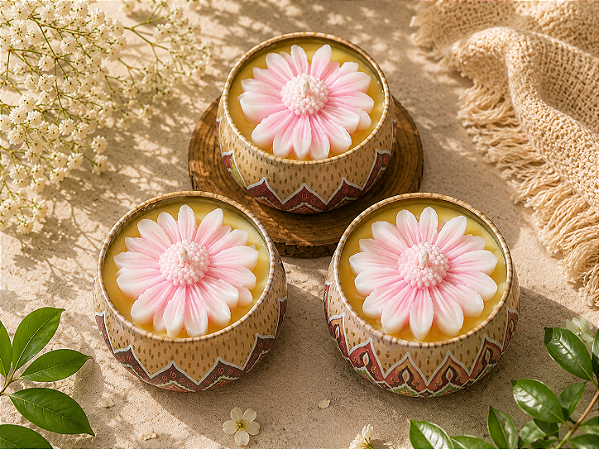 Kit com 3 Velas em Lata Decorativa com molde