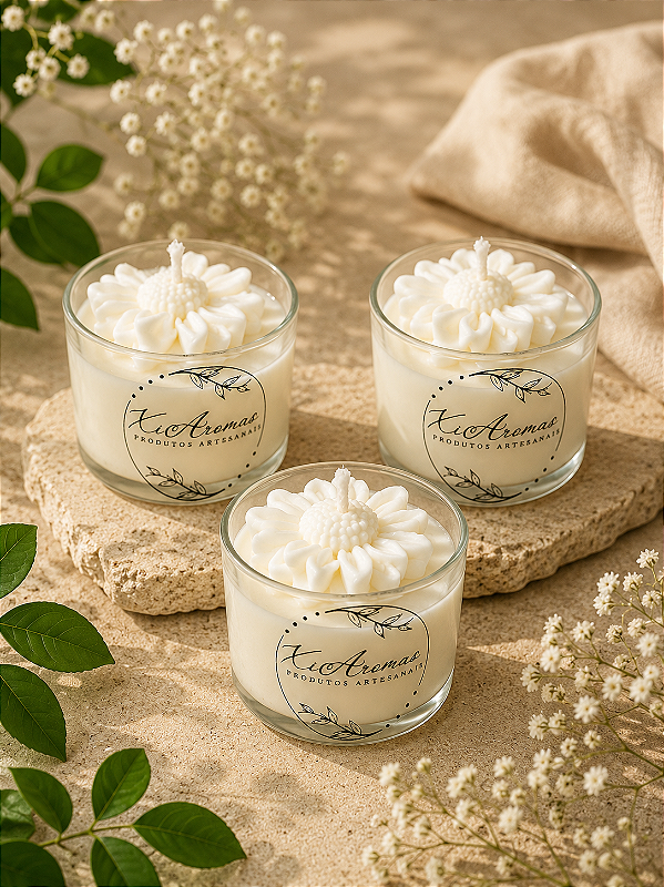 Kit com 3 Velas 100g – Pote de Vidro com Molde Decorativo