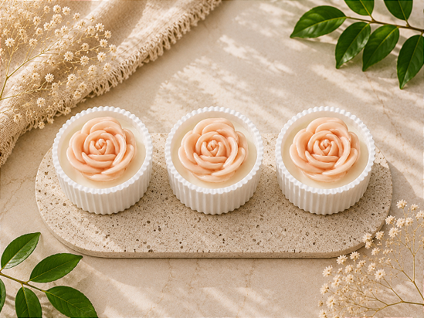 Kit com 3 Velas em Pote de Gesso e Molde Decorativo