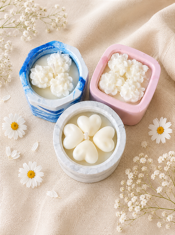 Kit 3 Velas Potes de Gesso – Formatos Aleatórios ou Formatos iguais e molde decorativo
