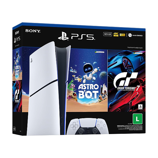 Playstation 5 Slim, 825GB, Digital Edition, Astro Bot + Gran Turismo 7, Modelo CFI-2114 Nacional (Novo, Lacrado)