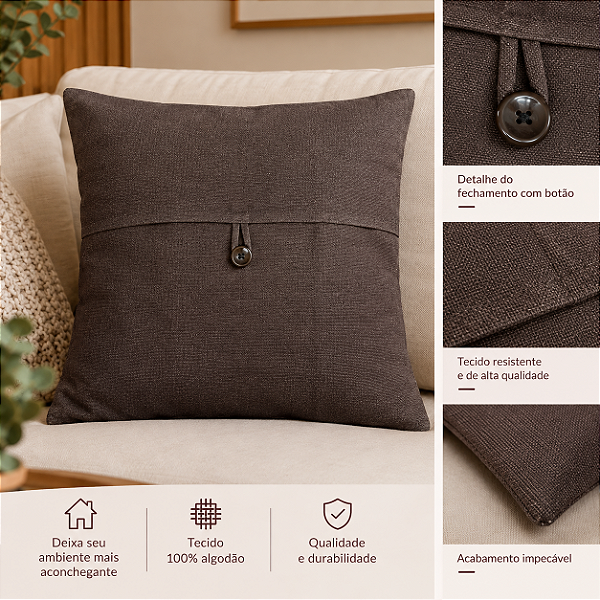 Capa para Almofada Solid c/ Botão 40cmx40cm 100% Algodão