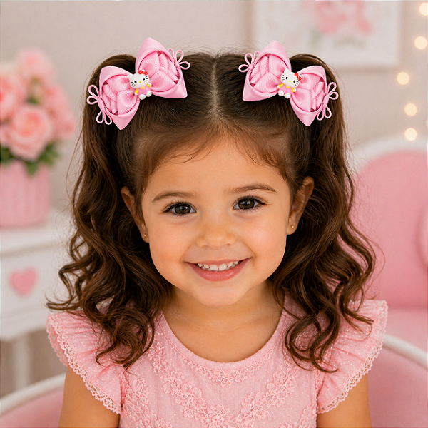Par Laços Infantil Rosa Pastel 8cm Antiderrapante
