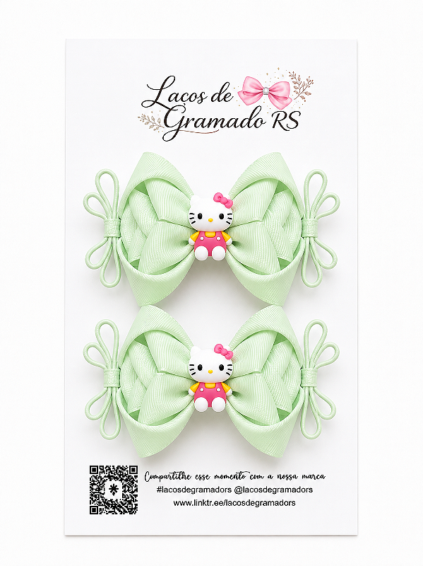 Par de Laços Infantis Verde Pastel Amora Bico de Pato com Borrachinhau