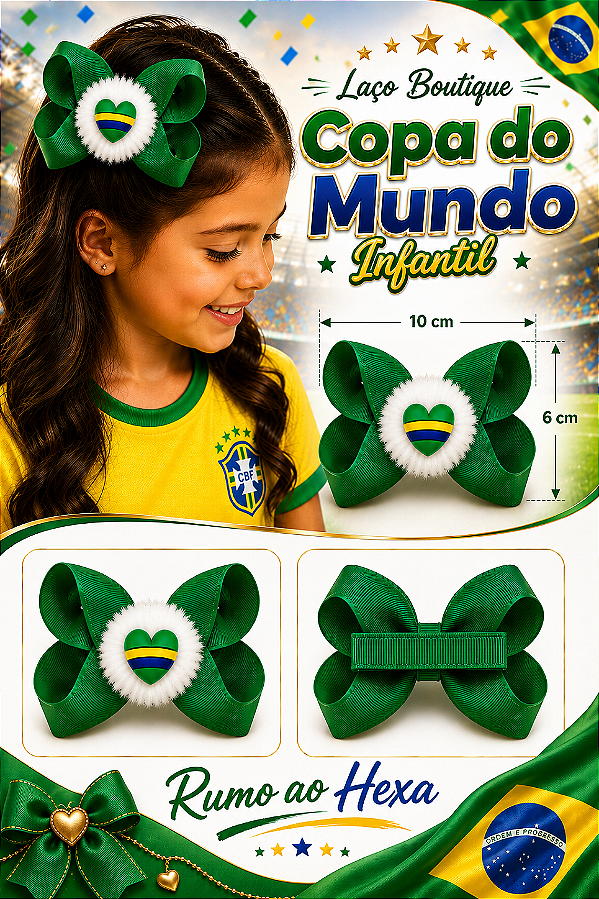 Laço Boutique Copa do Mundo Brasil Verde 10cm Bico de Pato Encapado Antiderrapante