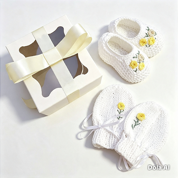 Kit presente_ sapatilha e luva com bordados