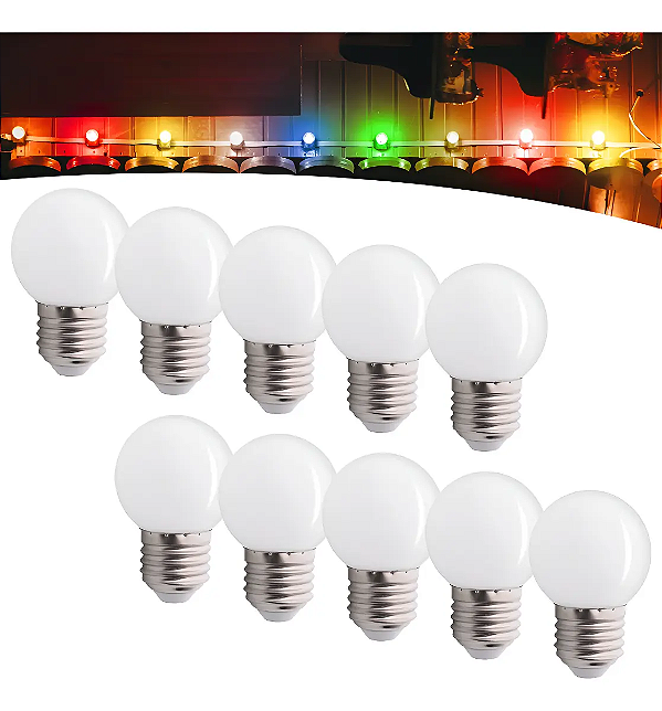 Kit 10 Lâmpada Bolinha Led 3w E27 Bulbo Lustre Espelho G45 Branco Quente 3000k Bivolt