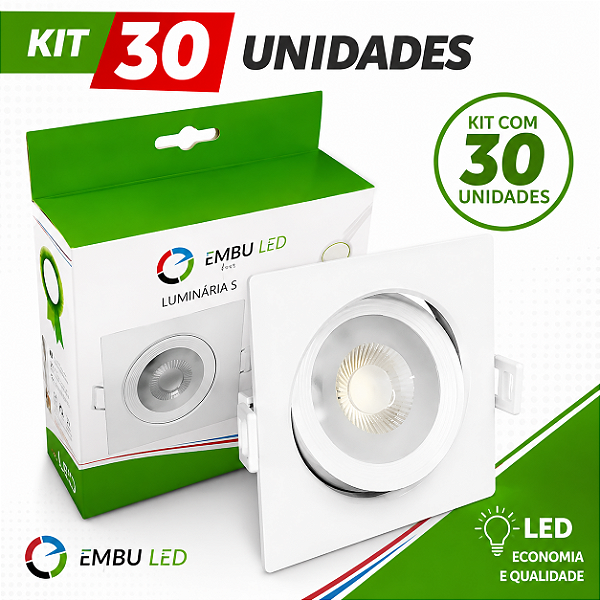 Kit 30 Spot Embutir Led Quadrado 13cm 15w 3000k Branco Quente PVC Embuled
