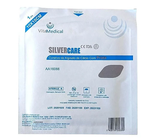 Curativo de Alginato de Cálcio com Prata Silvercare Vita Medical 10x10 cm – Unidade