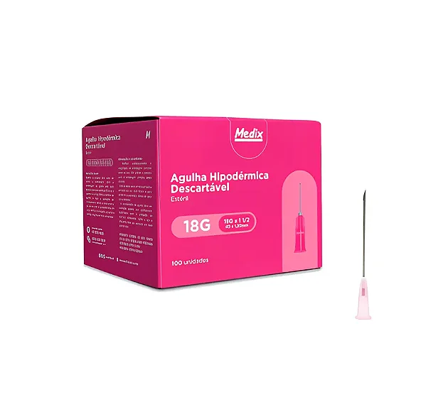 Agulha Hipodérmica 40x12mm Rosa Cx 100un - Medix