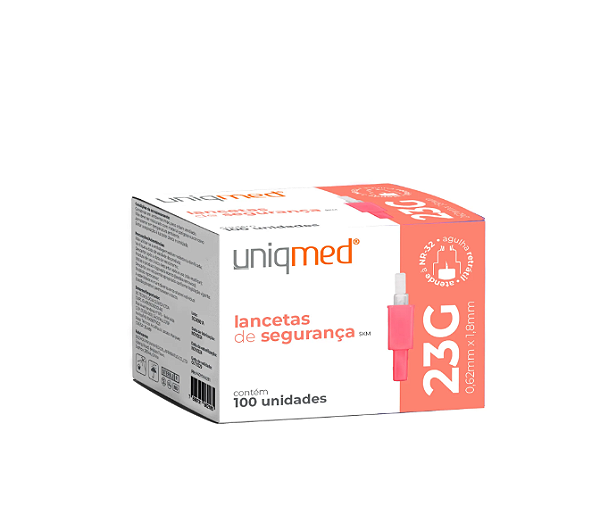 Lancetas de Segurança 23G 0,62mm x 1,8mm C/ 100un - Uniqmed