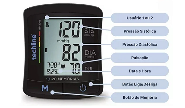 Monitor Pressão Arterial Pulso BP 2206 - Techline
