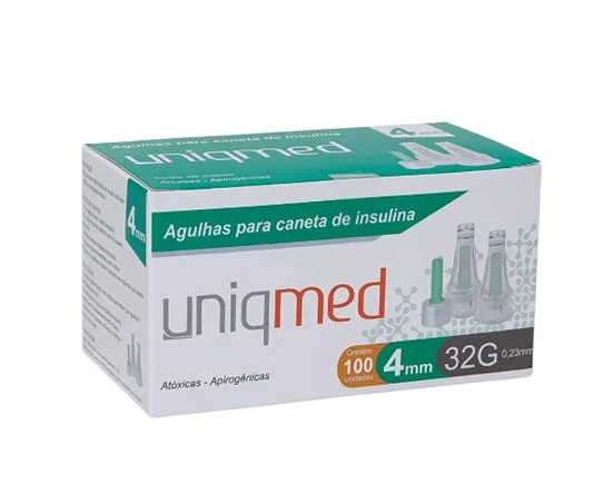Agulha Caneta Insulina 4mm 32G Caixa 100 Uni - Uniqmed