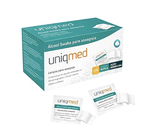 Álcool em Sachê 70% Swab CX C/100 Unidades - Uniqmed