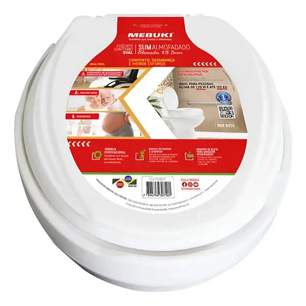 Assento Slim Almofadado Elevado 7,5cm Branco Mebuki