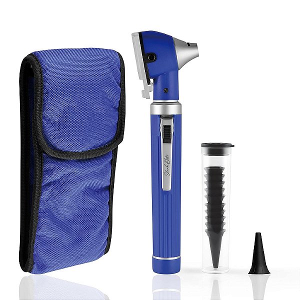 Otoscópio Fibra Óptica Colors Azul com 10 Espéculos - Medicate