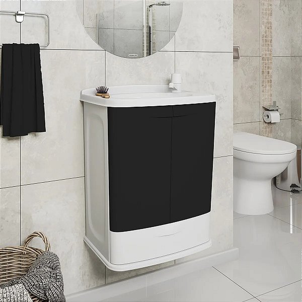 Gabinete Com Lavatório Branco/ Preto 45 X 32 X 58cm Astra