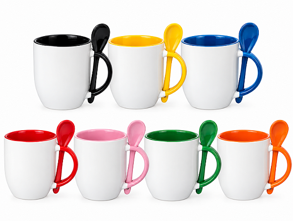 Caneca Personalizada 325 ml com Colher, Alça e Interior Coloridos