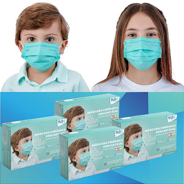 Kit 100 Máscara Descartável Infantil Antiviral - 4 Caixa C/ 25 Unidades