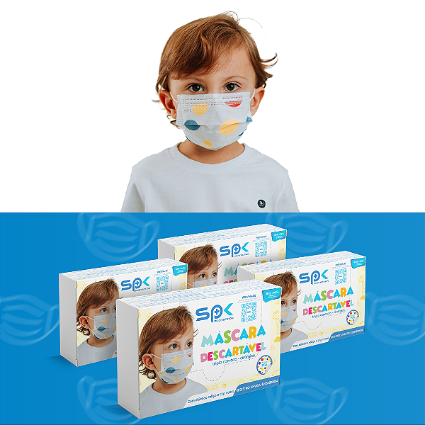 Kit 100 Máscara Cirúrgica Descartável Infantil - 4 Caixa C/ 25 Unidades