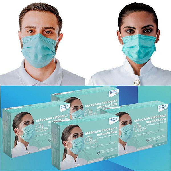 Kit 200 Máscara Descartável Adulto Antiviral - 4 Caixa C/ 50 Unidades