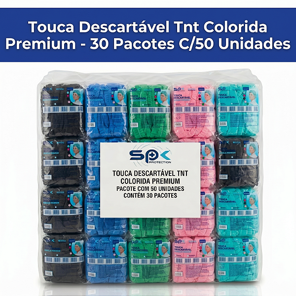Touca Descartável Tnt Colorida Premium - 30 Pacotes C/50 Unidades - Fardo Master