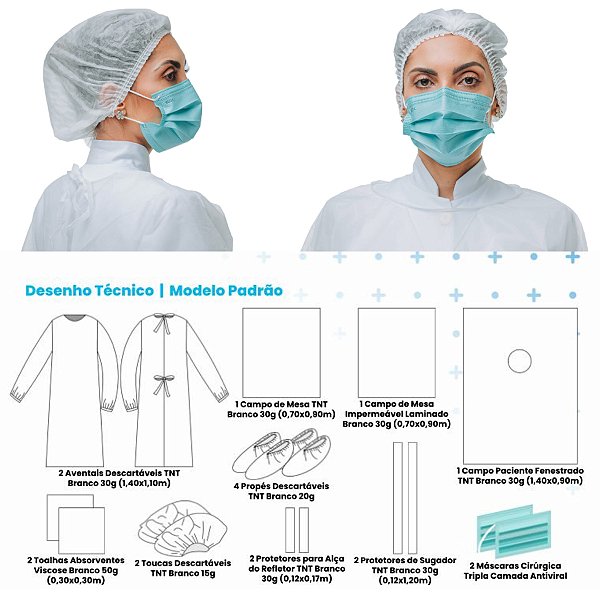 20 Kits Paramentação Cirúrgica Implante 19 Peças Colorido