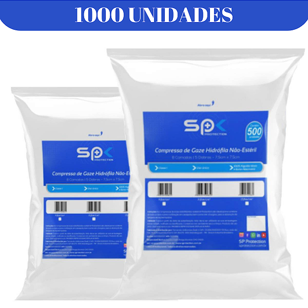 Compressa De Gaze 9 Fios Hidrófila Não Estéril 1000 Unidades - 2 Pacotes C/ 500 Unidades