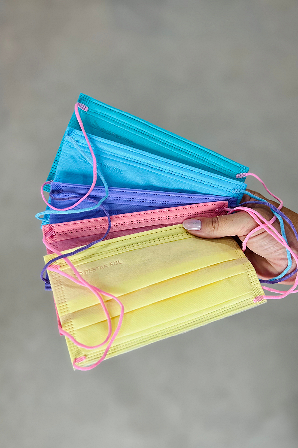 Máscara Descartável Caixa Sortida Candy Colors Destak com 50 Unidades