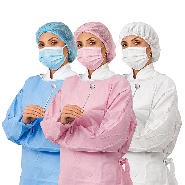 Máscara + Avental + Touca Descartável Colorido - 100 Un Cada