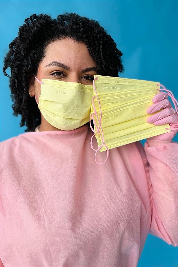 Caixa 50 Unidades Máscaras Descartável Tripla Camada Com Elastico Rosa