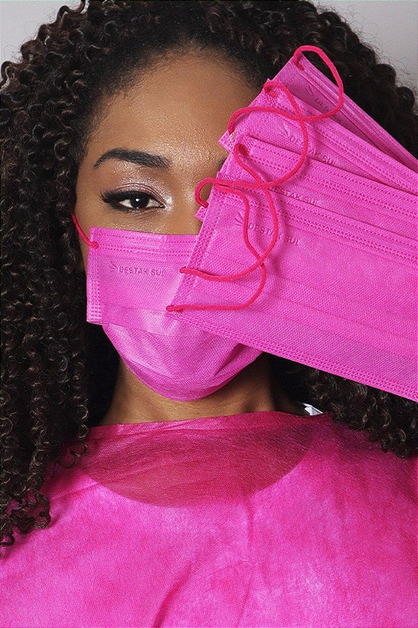 Caixa 50 Unidades Máscaras Descartável Tripla Camada Com Elastico Pink