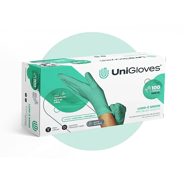 Luva Descartável Latéx Sem Pó Com Hidratante UniGloves 100 Unidades