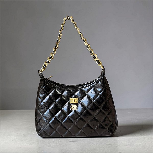 Bolsa Miumiu Alça Corrente Matelassê Café