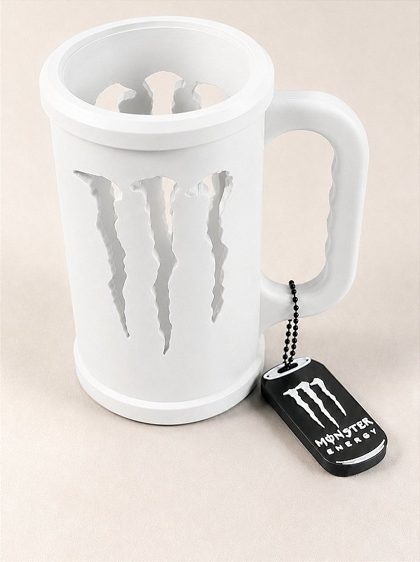 Porta Caneca Monster Branco com Chaveiro Abridor