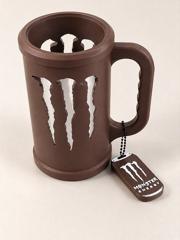 Porta Caneca Monster Marrom com Chaveiro Abridor