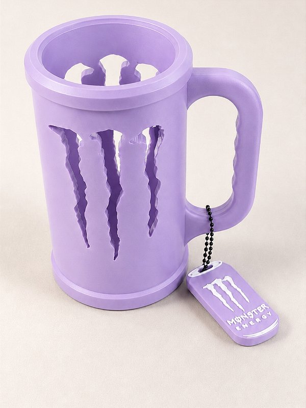 PORTA CANECA MONSTER ROXO COM CHAVEIRO ABRIDOR