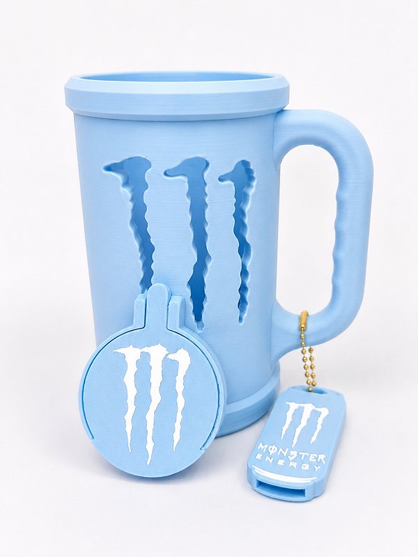 PORTA CANECA MONSTER AZUL + CHAVEIRO ABRIDOR + TAMPA