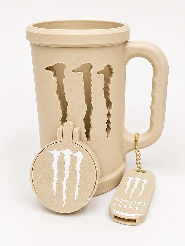 PORTA CANECA MONSTER BEGE + CHAVEIRO ABRIDOR + TAMPA