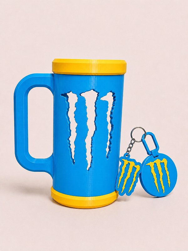 COMBO PORTA CANECA MONSTER AMARELO E AZUL